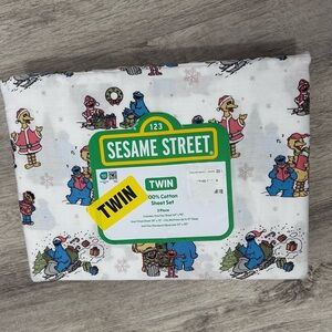 Sesame Street 3pc Cotton Sheet Set Twin Elmo Big Bird Cookie Monster Christmas